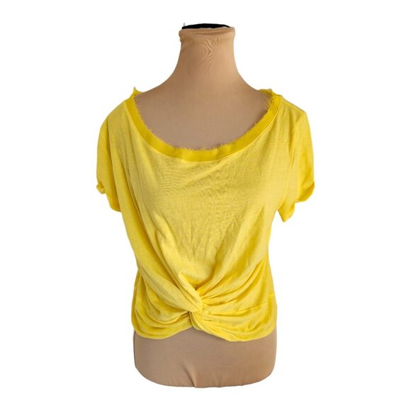 Free People Movement NWT Run In The Sun Twist Front T-Shirt Yellow Sz L - Picture 1 of 7